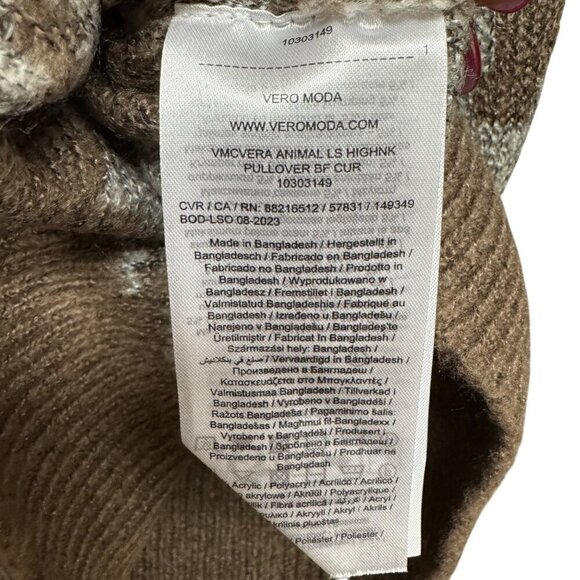 NWT Vero Moda Womens Animal Print Brown Lentil Pullover Sweater US 2X L-48/50 Hi - Picture 6 of 7